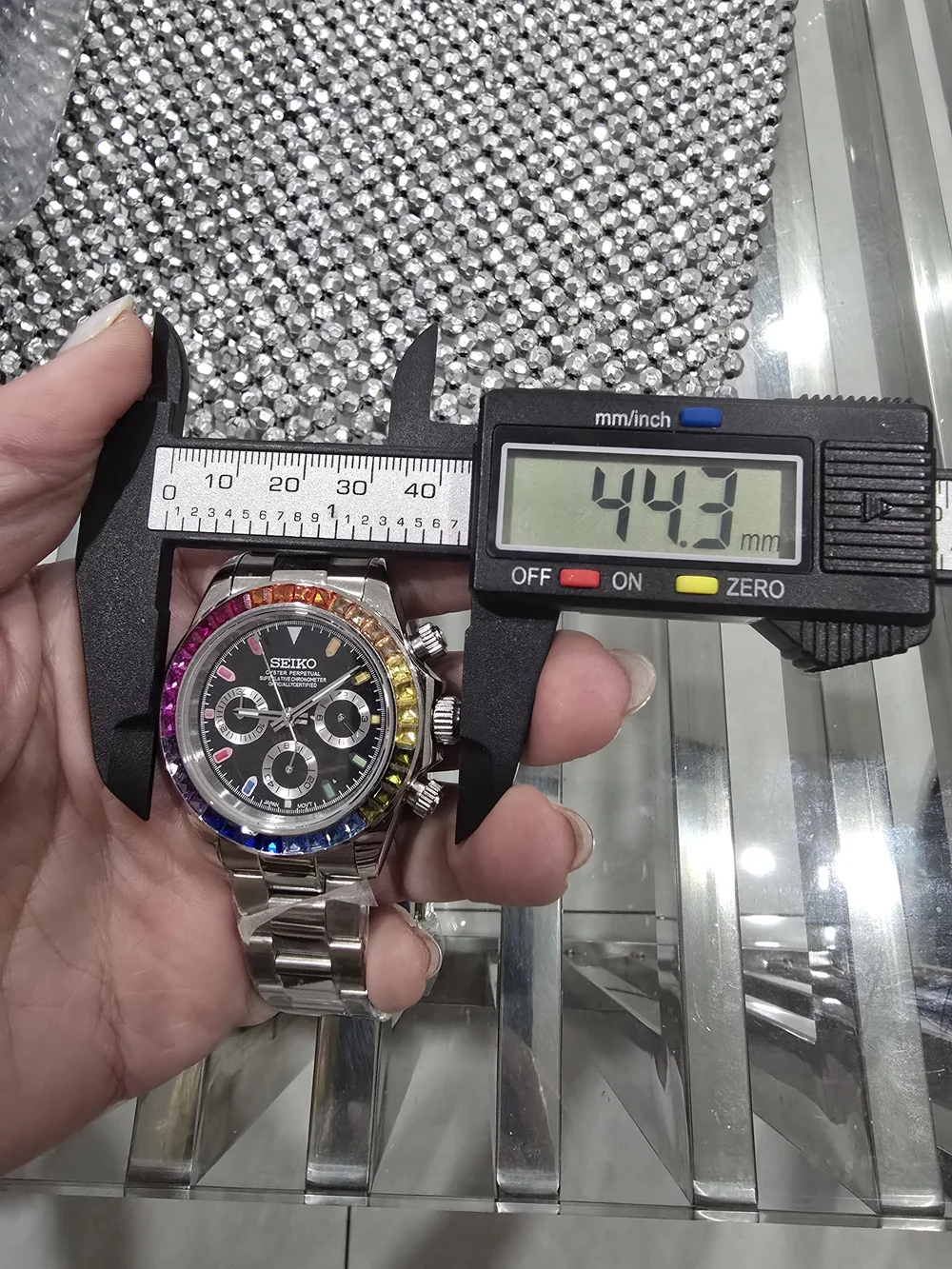Seiko Men's Rainbow Bezel Stainless Steel Chronograph Watch